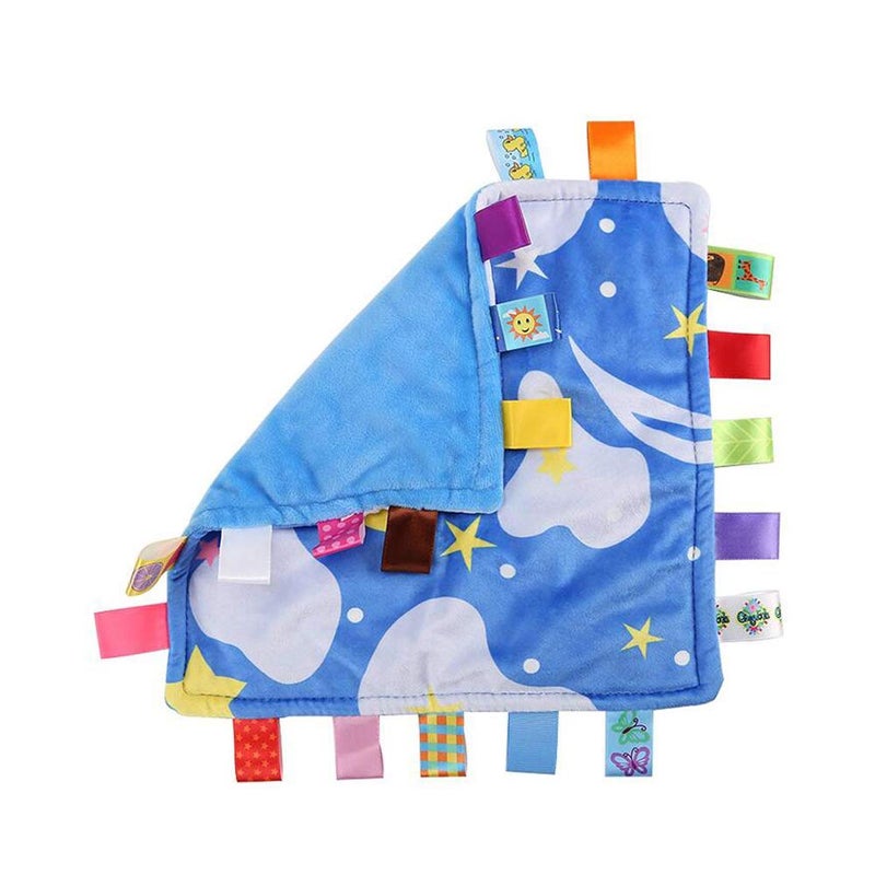 VOBRAMY Blue Baby Tag,Baby Taggy Blanket - Blue with Cloud Tag, Taggy Blanket Best Gift for Newborn Boy and Girls - Image 2
